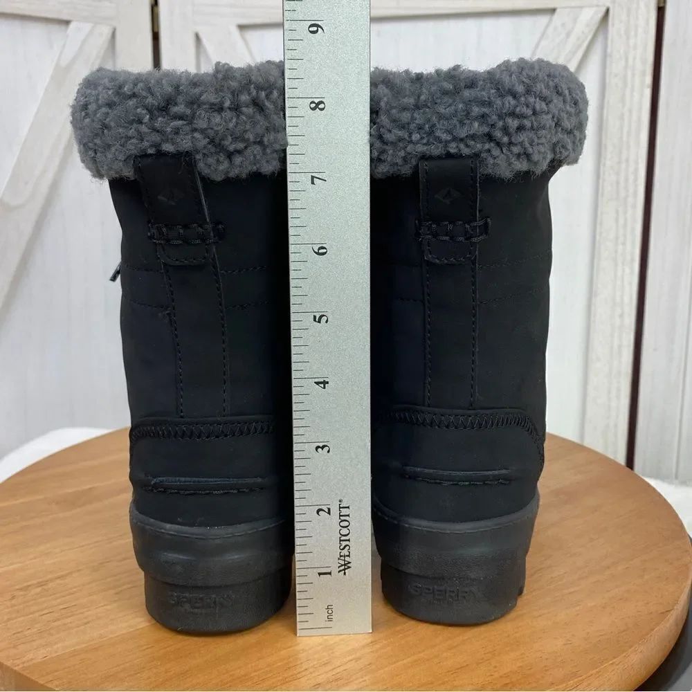 Sperry Juneau Lace Up‎ Winter Boots Black Gray 8 STS86817